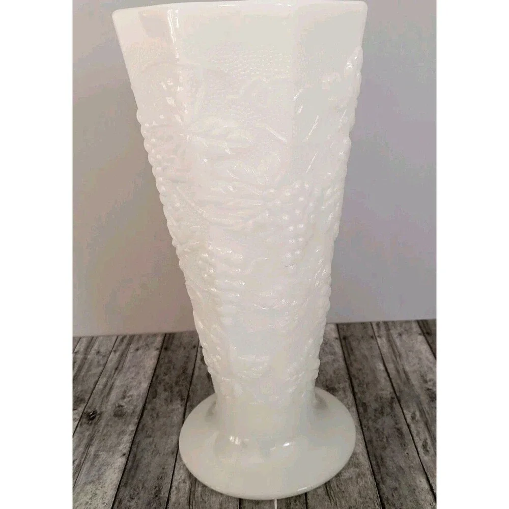 Vintage Milk Glass Paneled Grape Footed Vase 10